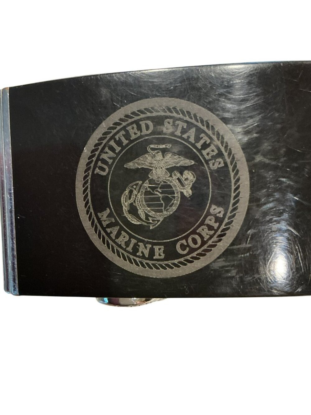 United States Marine Corps Leather Ratchet Belt With Engraved Chrome Buckle Mens